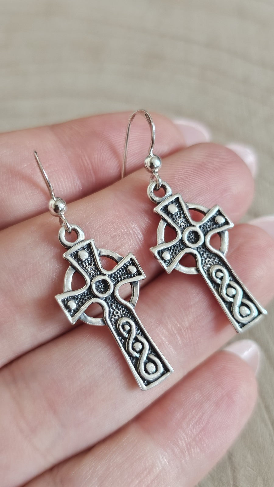 925 Sterling Silver Celtic Cross Drop Dangle Earrings – length 39.88 mm