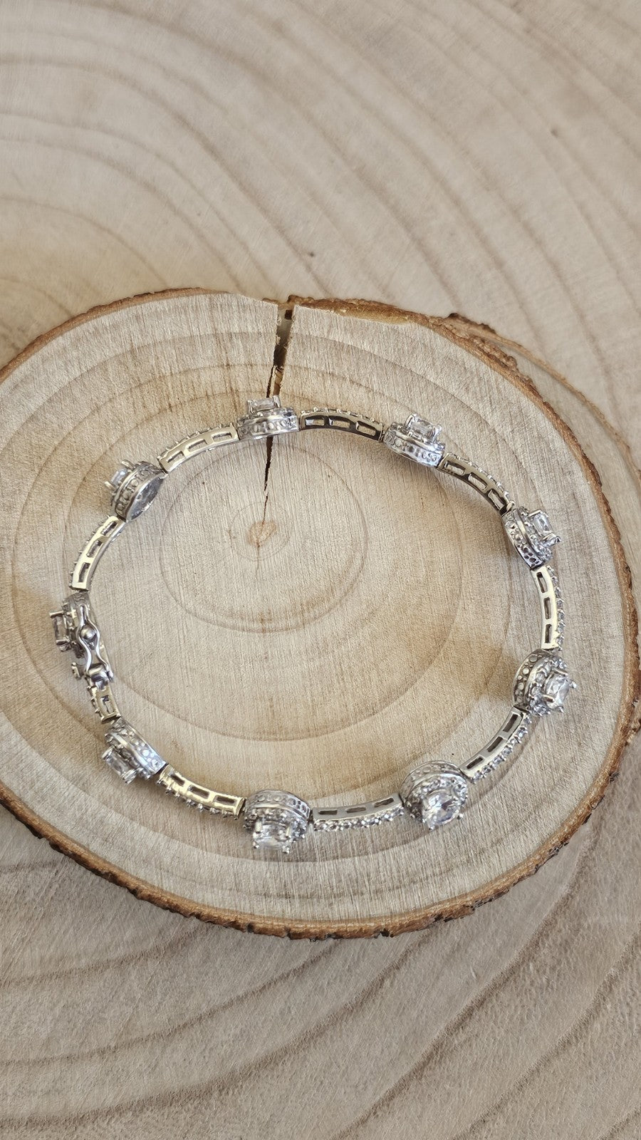 925 Sterling Silver CZ Halo Tennis Bracelet Full Hallmark 18cm 13.56g
