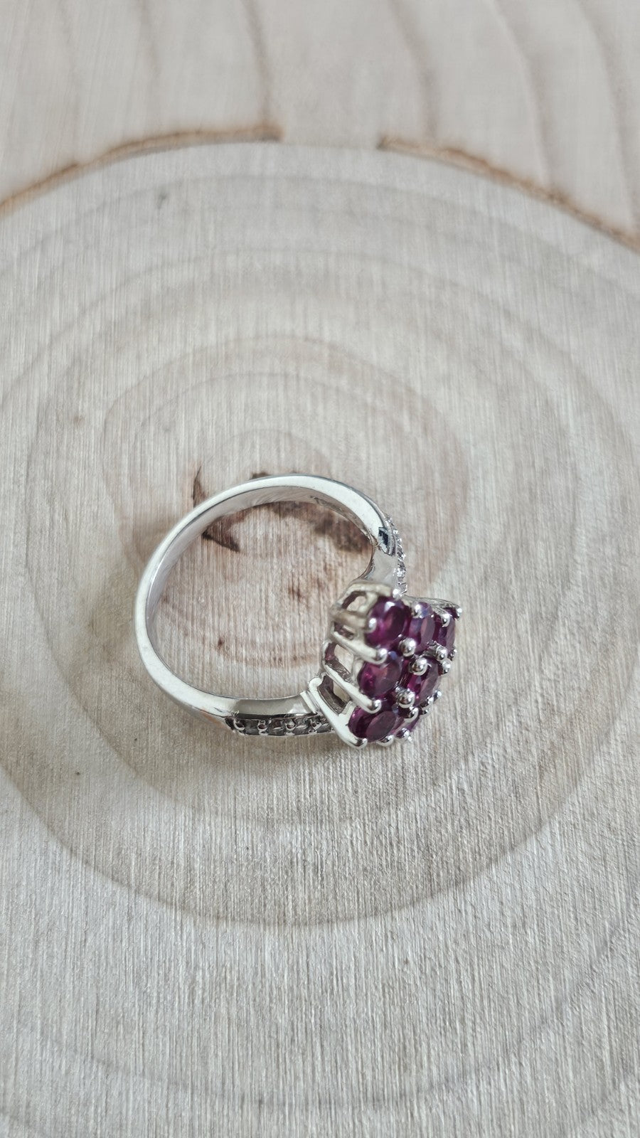 TGGC 925 Sterling Silver Rhodolite Garnet & Zircon Cluster Ring Size L 1/2