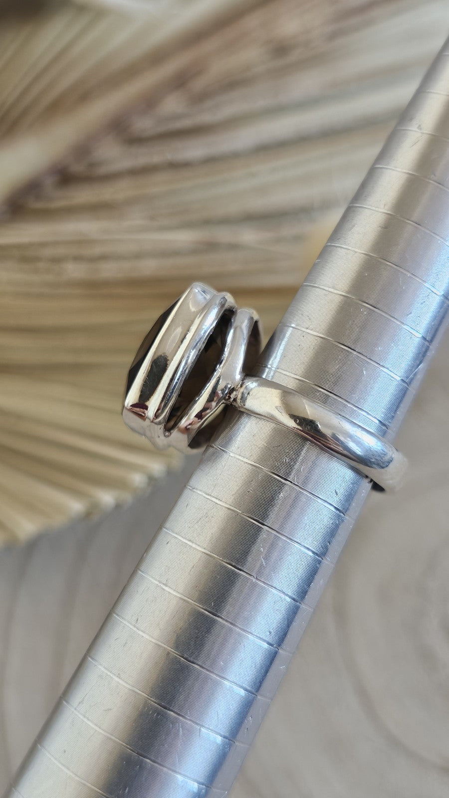 925 Sterling Silver Smoky Quartz Statement Ring Size P TGGC 8g