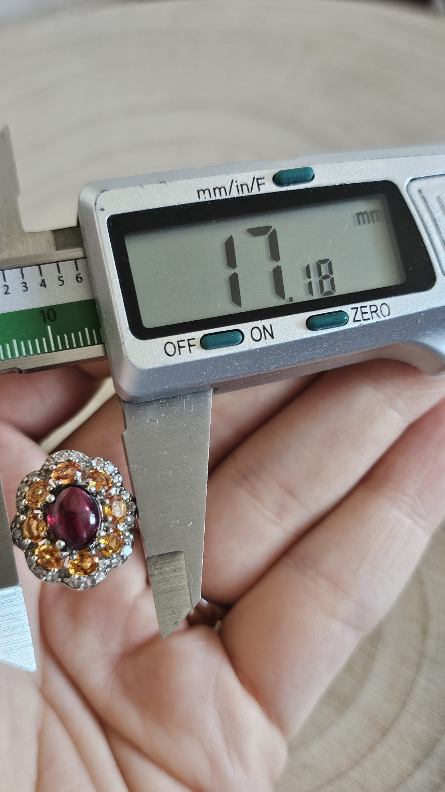 925 Sterling Silver Garnet ,Sapphire & Zircon Cluster Ring Size N 4.48g