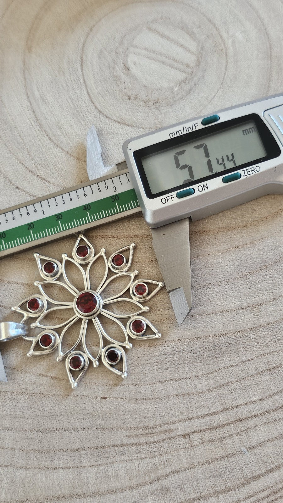 925 Sterling Silver Garnet Flower Statement Pendant Fully Hallmarked 13.88g