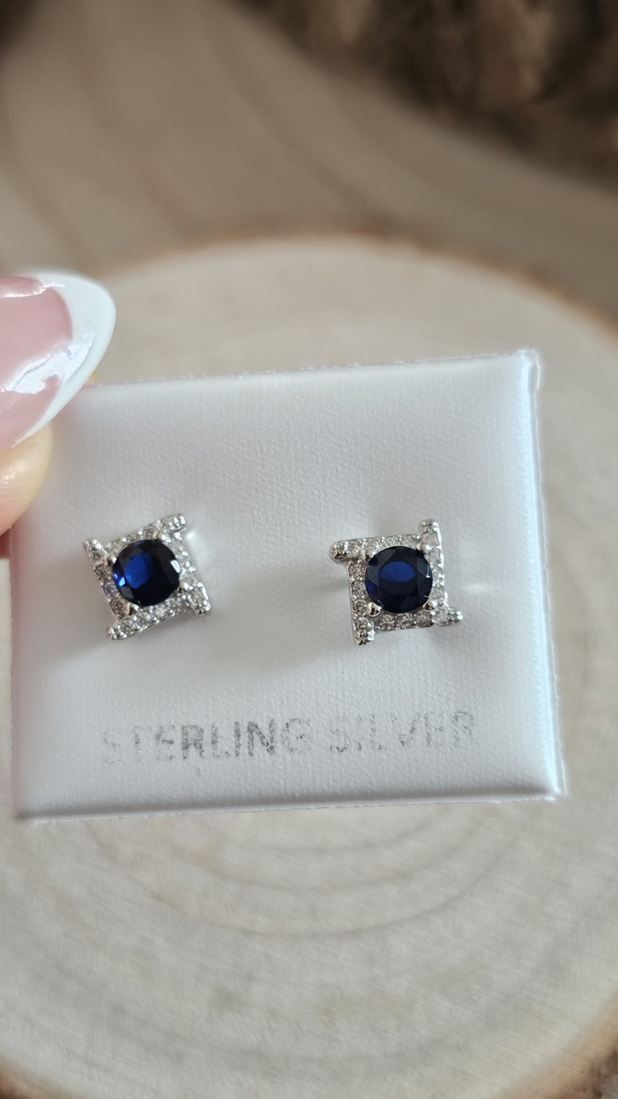 925 Sterling Silver Blue CZ Square Halo Stud Earrings Rhodium Plated 7mm New