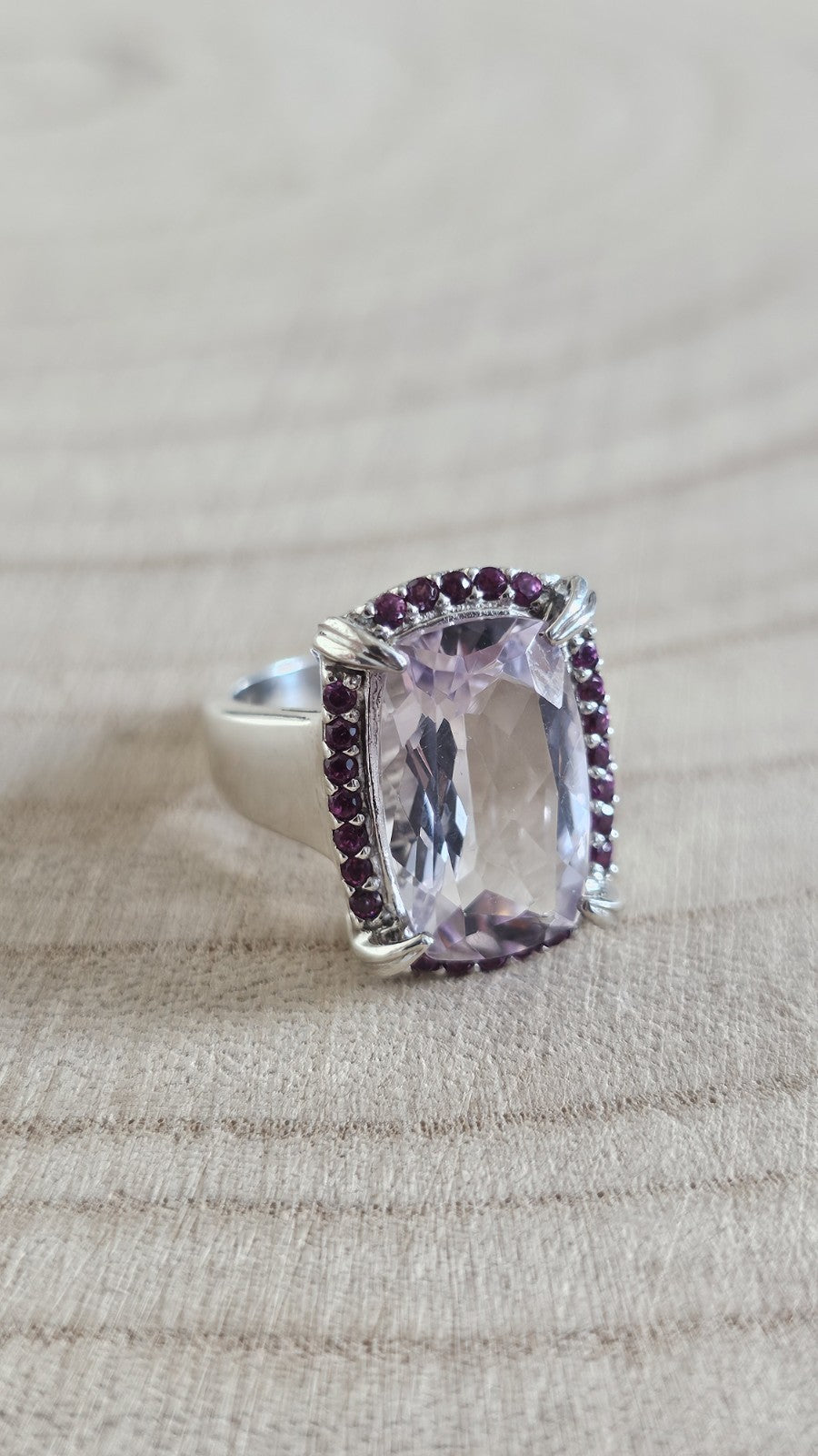 925 Sterling Silver Amethyst & Rhodolite Garnet Statement Ring–Size N 1/2- 7.27g
