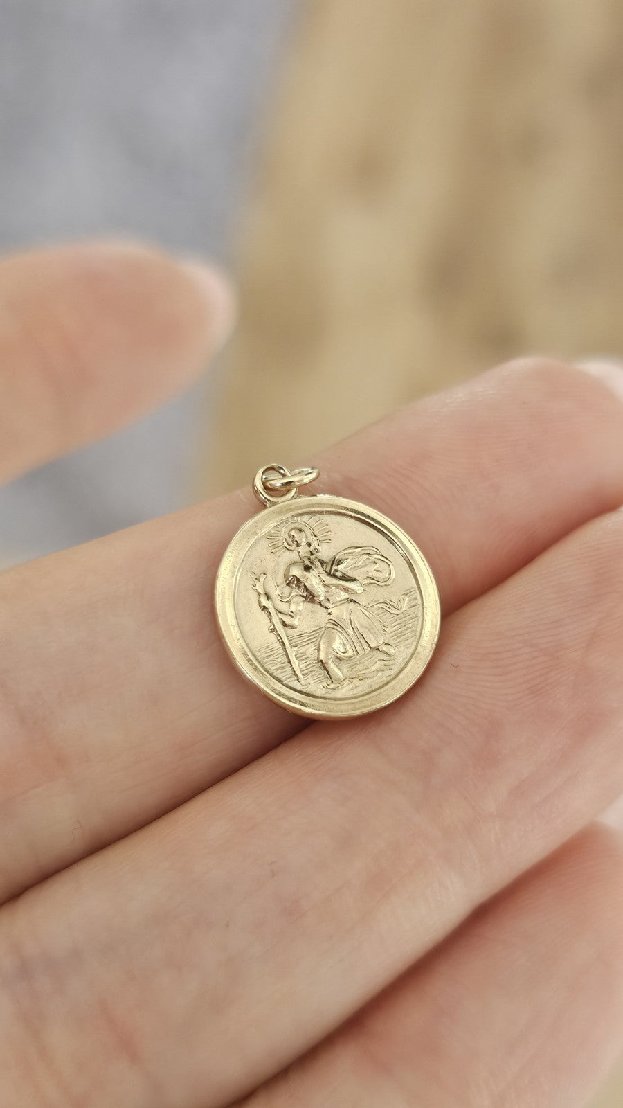 Vintage 1990 9ct Yellow Gold St Christopher Pendant Medal Birmingham ,1.67g