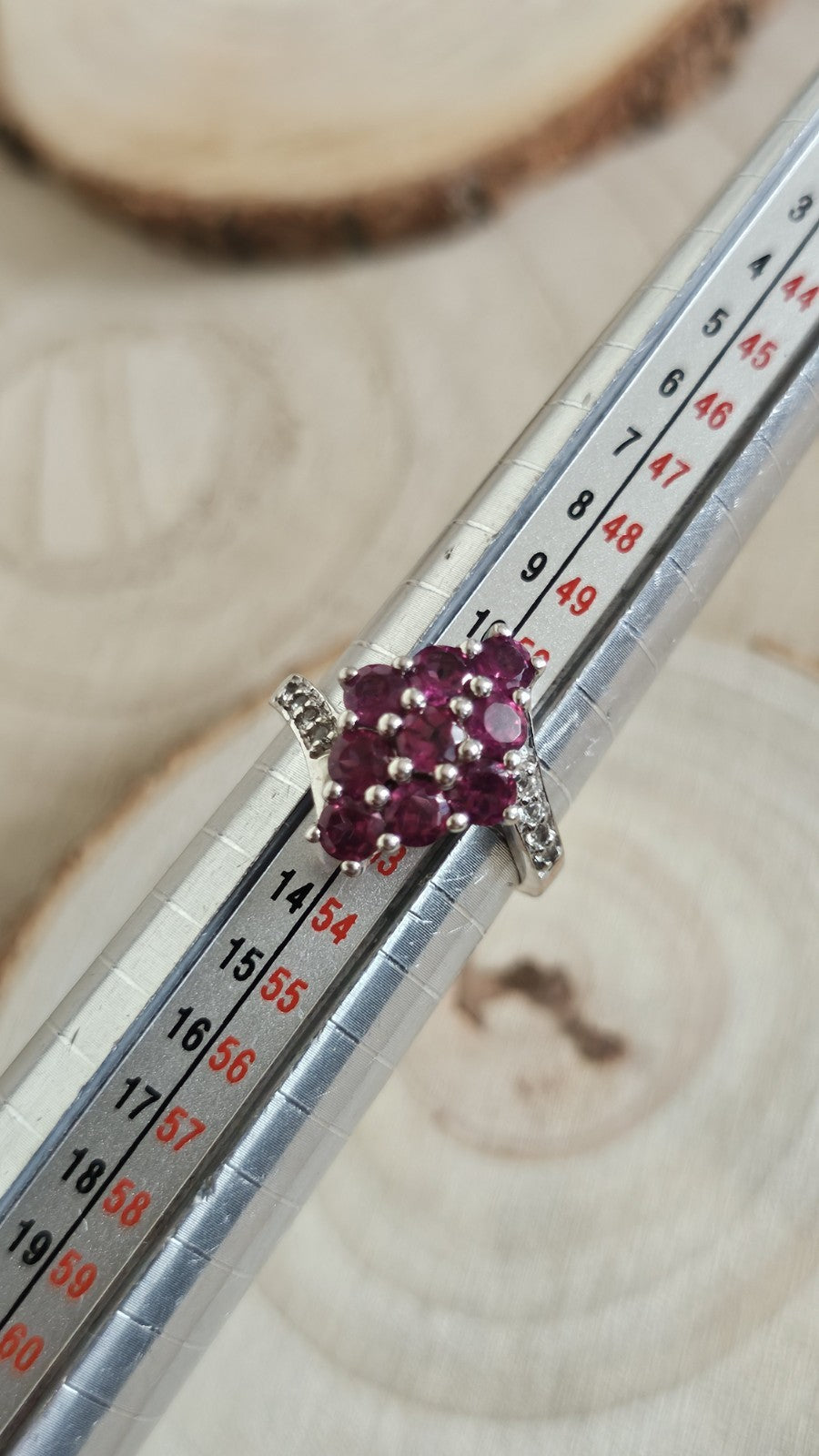 TGGC 925 Sterling Silver Rhodolite Garnet & Zircon Cluster Ring Size L 1/2