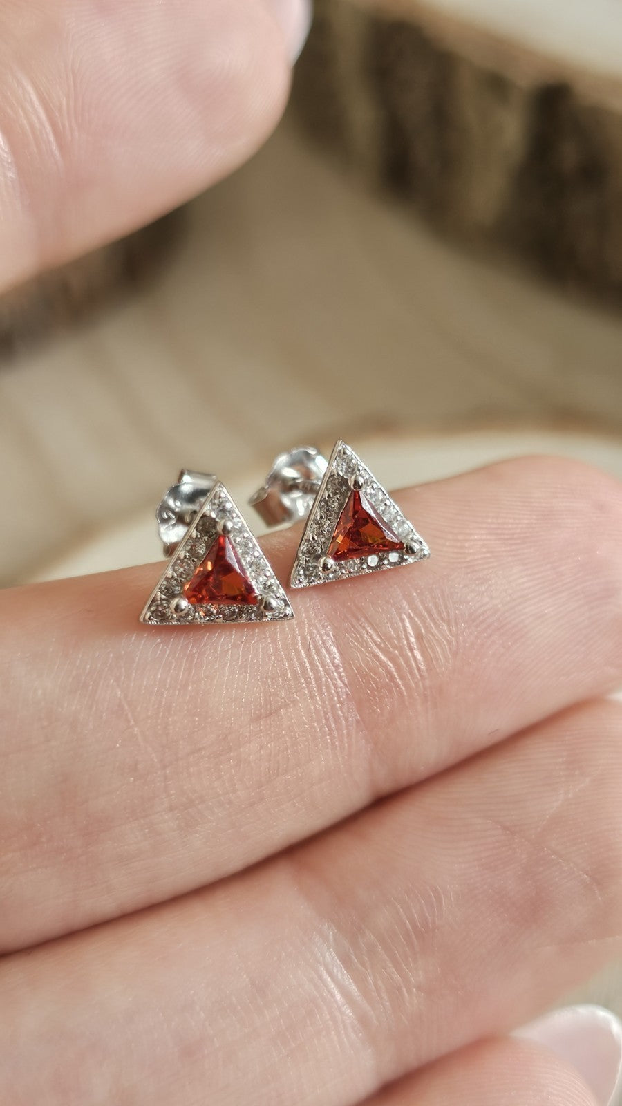 925 Sterling Silver Garnet Red CZ Triangle Stud Earrings 8.78mm