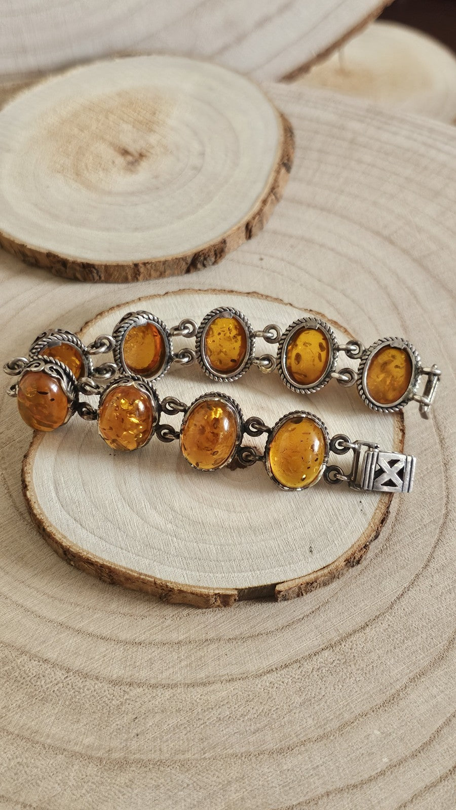 925 Sterling Silver Baltic Amber Oval Link Bracelet 38.75g 20.3cm/8 inches