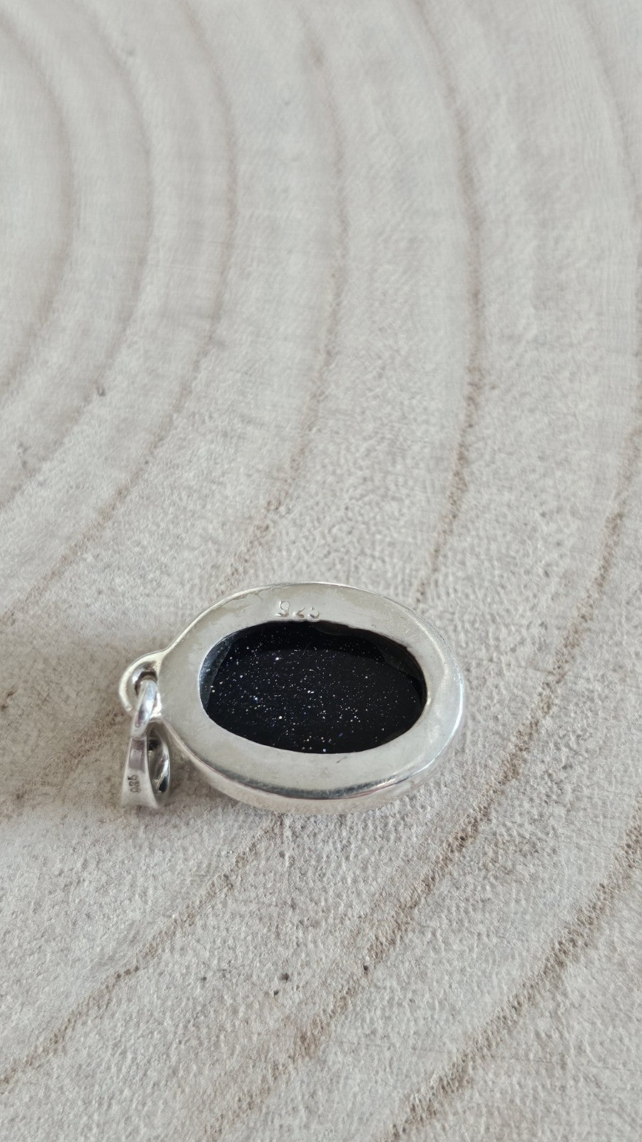 925 Sterling Silver Blue Goldstone Oval Pendant 6.40g , Length 31.63mm