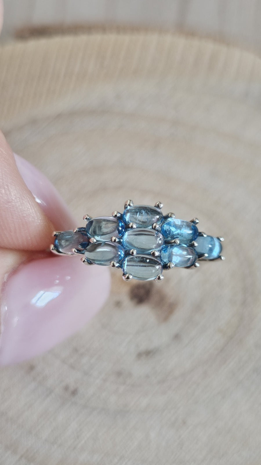 TGGC 925 Sterling Silver Blue Topaz Cabochon Cluster Ring Size R 1/2