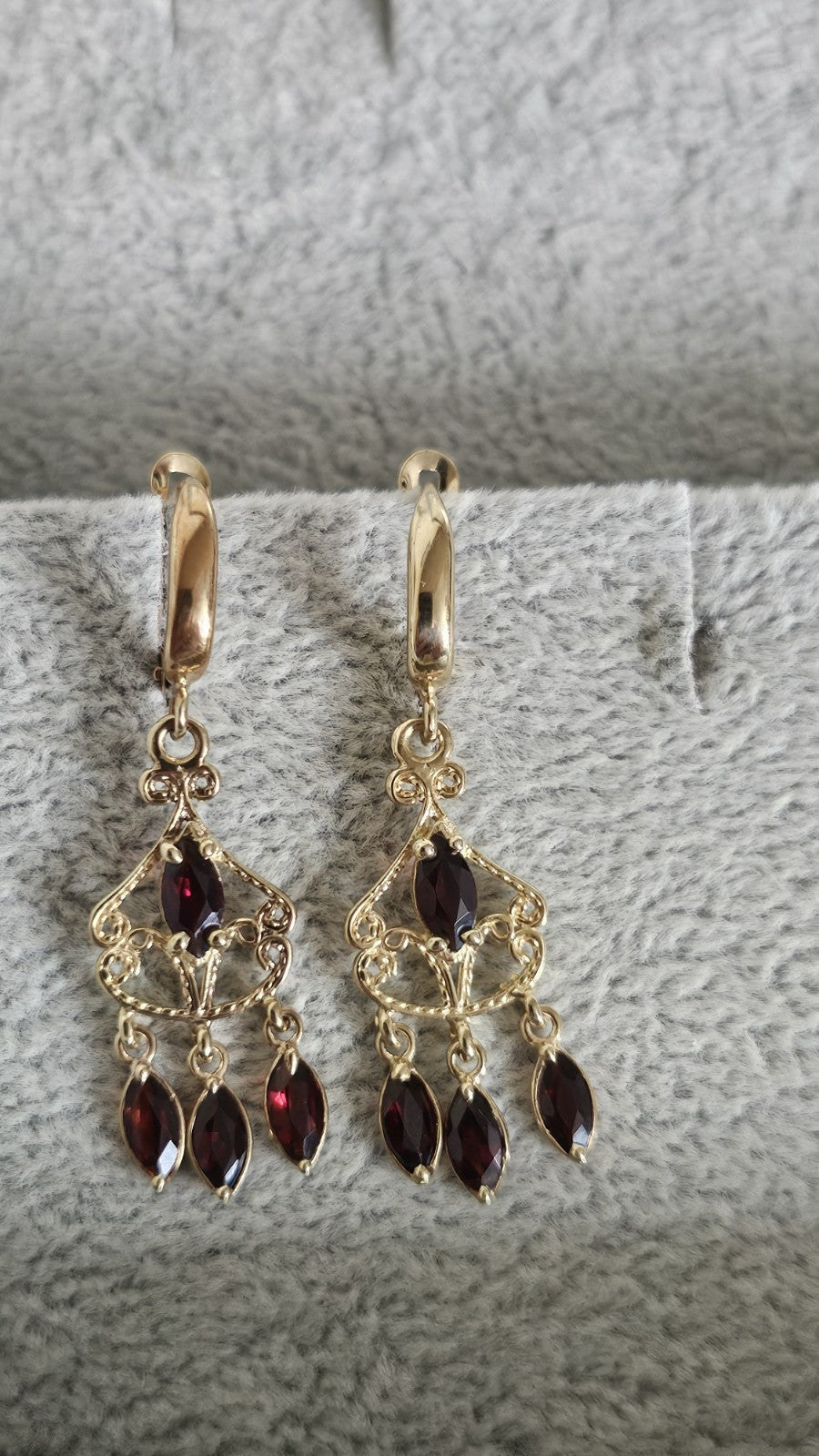 Vintage 9ct Yellow Gold Garnet Chandelier Drop Earrings 3.61g 41mm 375