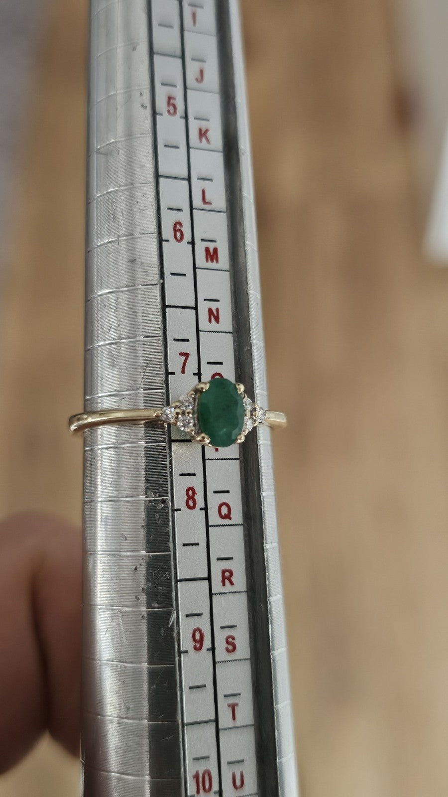 9ct Yellow Gold Natural Emerald & Diamond Ring Size O 1/2 Hallmarked 1.81g
