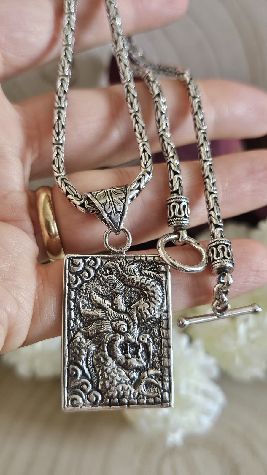 BA SUARTI 925 Sterling Silver Dragon Pendant Necklace 18" Heavy 38.27g