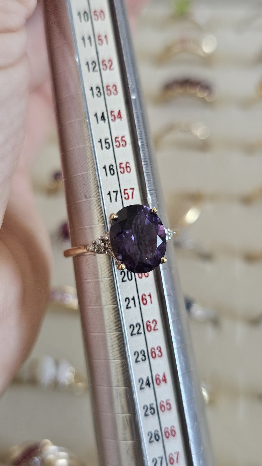 9ct Yellow Gold Oval Purple Amethyst & Diamond Ring – Size R