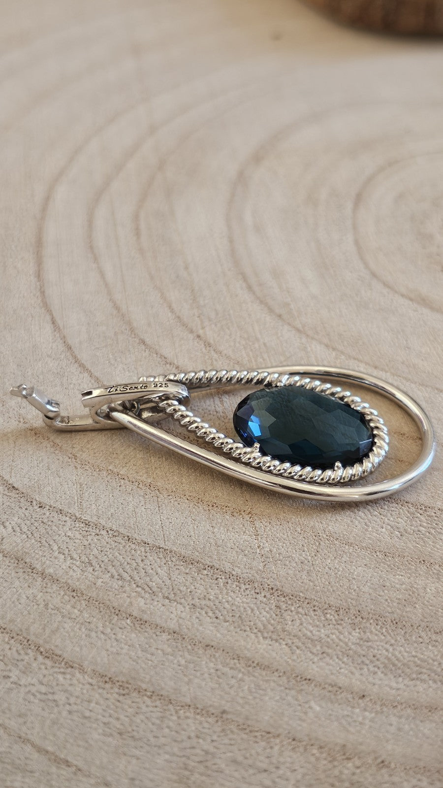 TI SENTO Milano 925 Sterling Silver Blue Faceted Pendant Snap On Bail 9.4g
