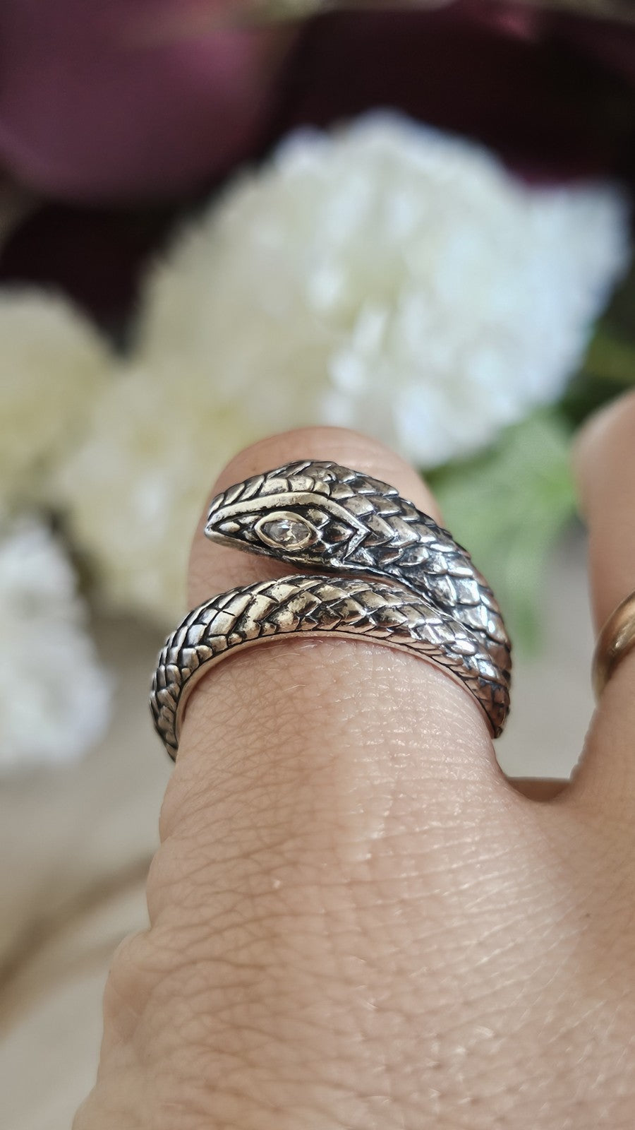 Thomas Sabo 925 Sterling Silver Snake Ring Clear Stone Eyes Size P 1/2 9.19