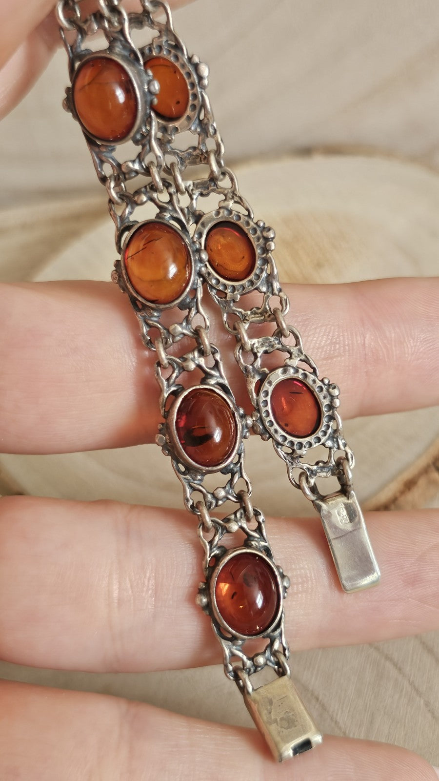 Vintage Polish 925 Sterling Silver Amber Bracelet 🧡 Gdańsk Hallmark