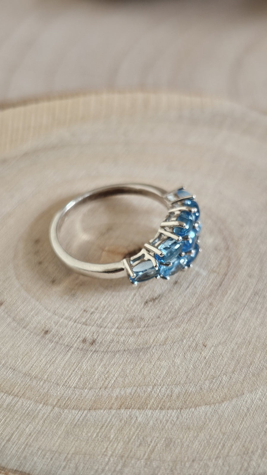 TGGC 925 Sterling Silver Blue Topaz Cabochon Cluster Ring Size R 1/2