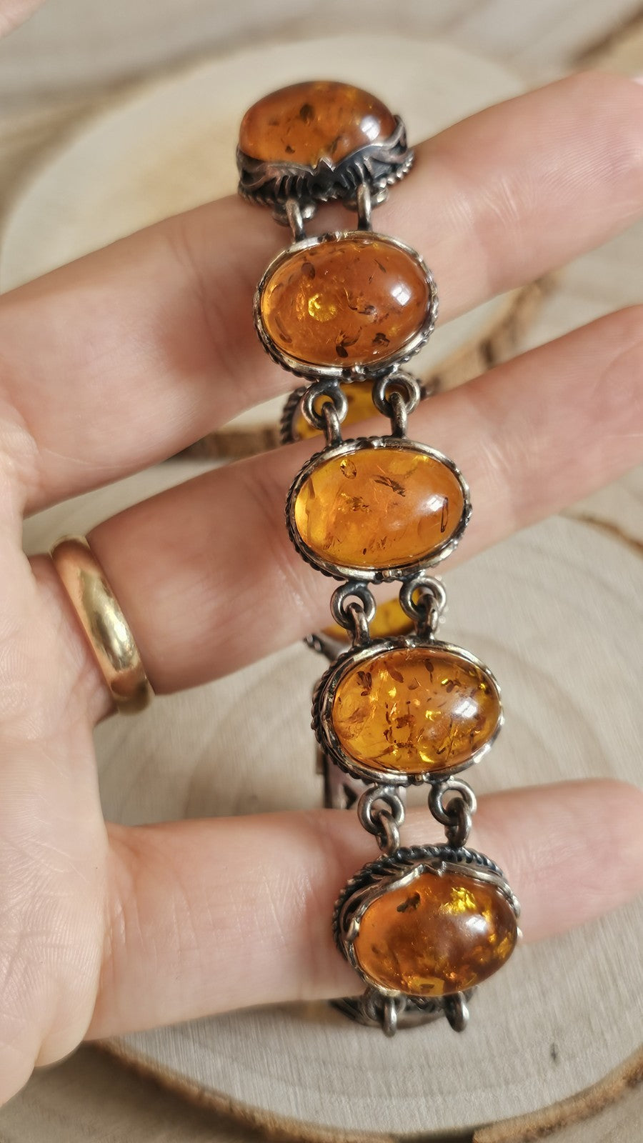 925 Sterling Silver Baltic Amber Oval Link Bracelet 38.75g 20.3cm/8 inches