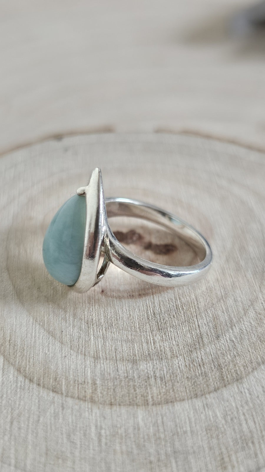 925 Sterling Silver Larimar Teardrop Ring Size N Blue Gemstone 5.51g