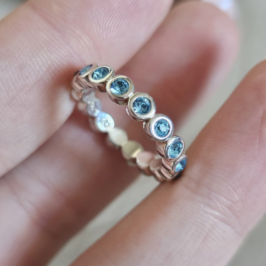 925 Sterling Silver Blue Topaz Full Eternity Ring Size M 4.33g