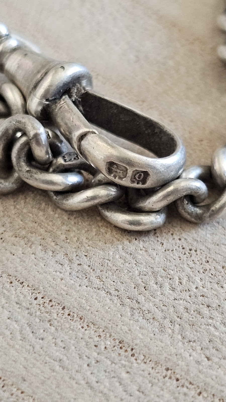 Antique Sterling Silver Albert Chain 1913 & Birmingham 1900 Vesta Case 45.29g