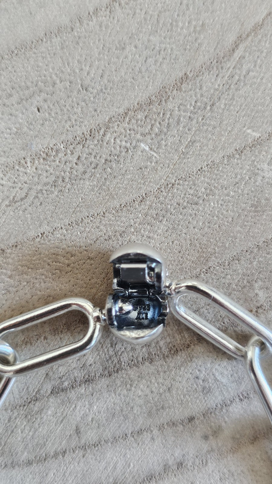 Pandora ALE 925 Sterling Silver Paperclip Chain Necklace Heart Charm 17.5"35.21g