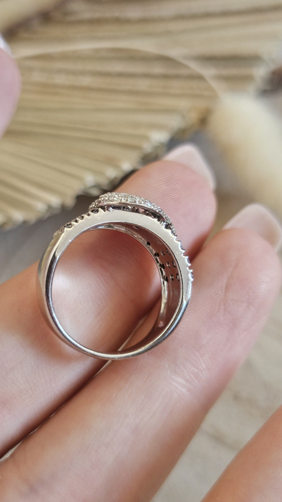 Sterling Silver Natural Black & Clear Diamond Buckle Ring Size N 1/2