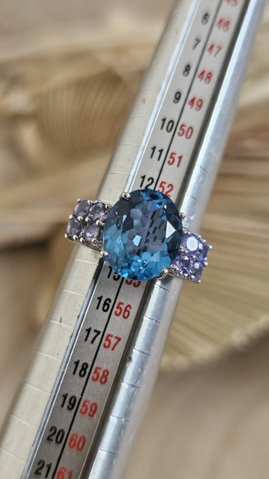 Sterling Silver Swiss Blue Topaz Tanzanite Cluster Ring Size N 4.64g