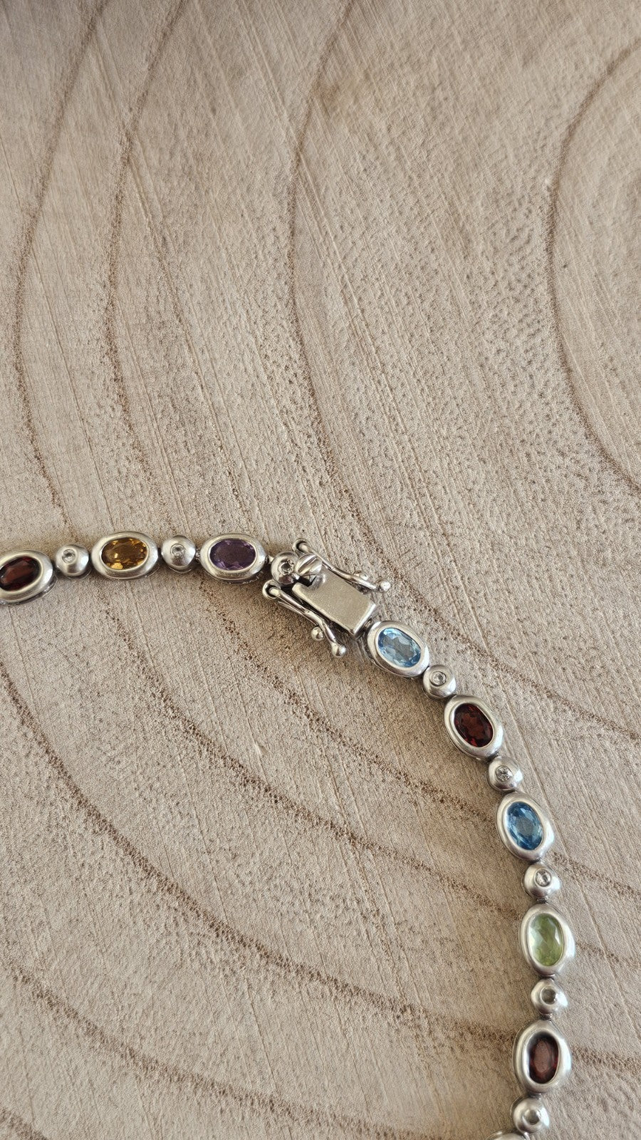 925 Sterling Silver Multi Gemstone Bracelet Garnet Amethyst Topaz 8inches