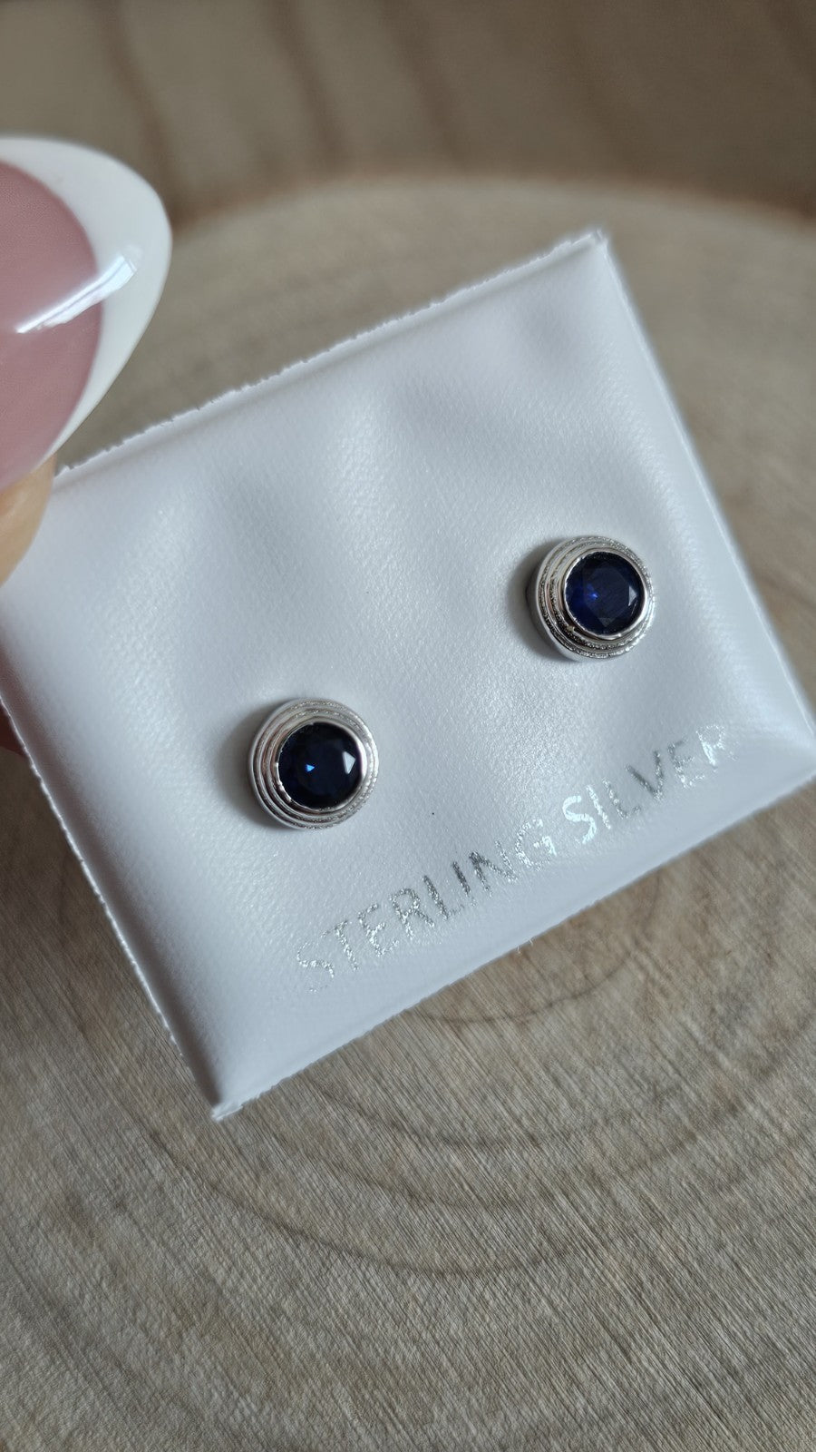 925 Sterling Silver Sapphire Blue CZ Round Stud Earrings 6mm Bezel Set