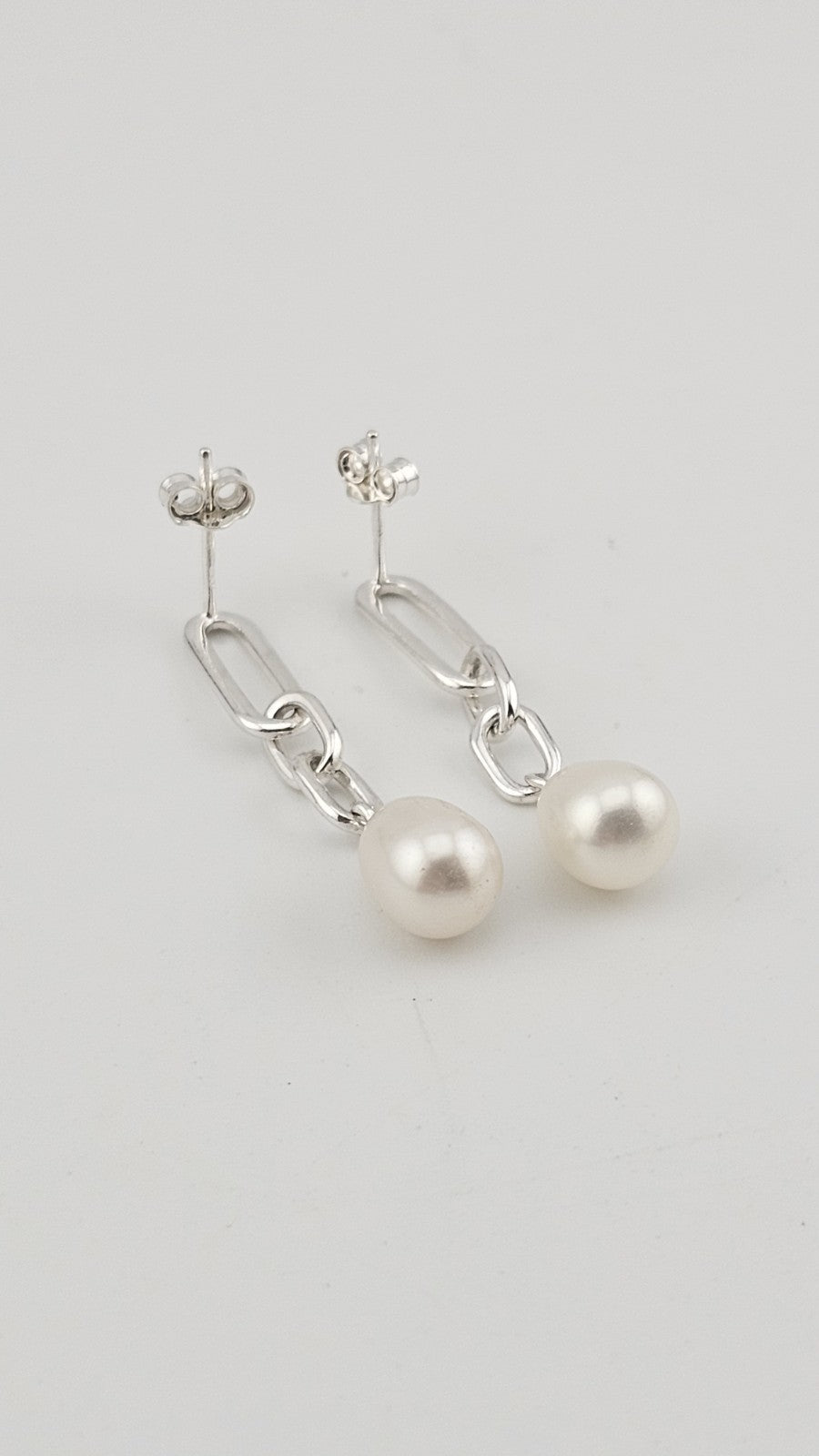 925 Sterling Silver Pearl Drop Dangle Earrings – New Boxed, 33mm length 