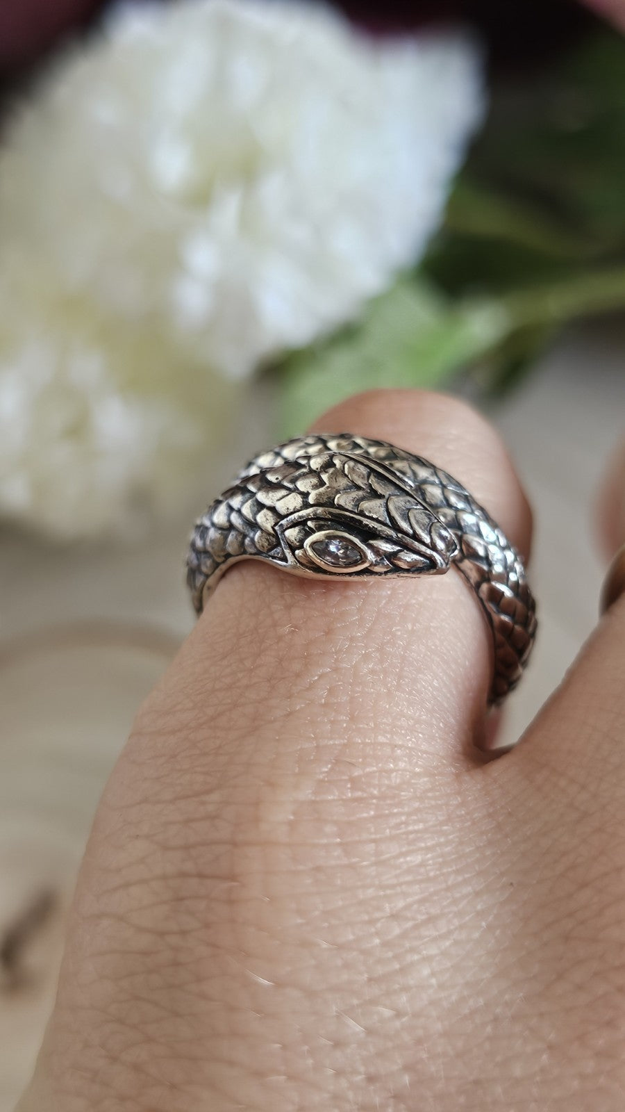 Thomas Sabo 925 Sterling Silver Snake Ring Clear Stone Eyes Size P 1/2 9.19