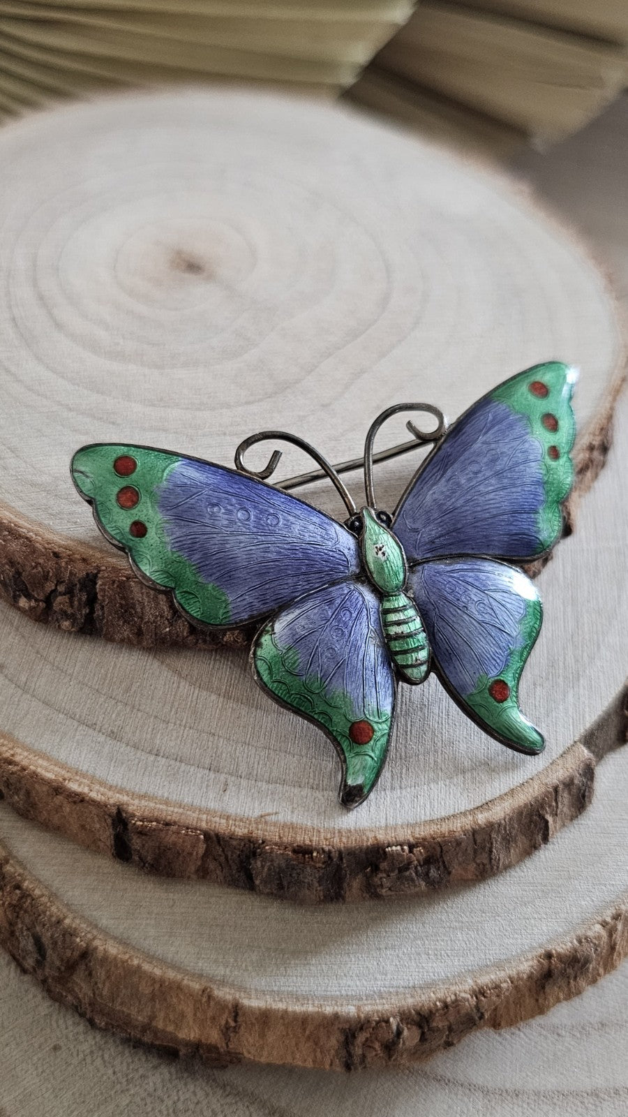 Antique Thomas Lyster Mott TLM Sterling Silver Enamel Butterfly Brooch Art Deco