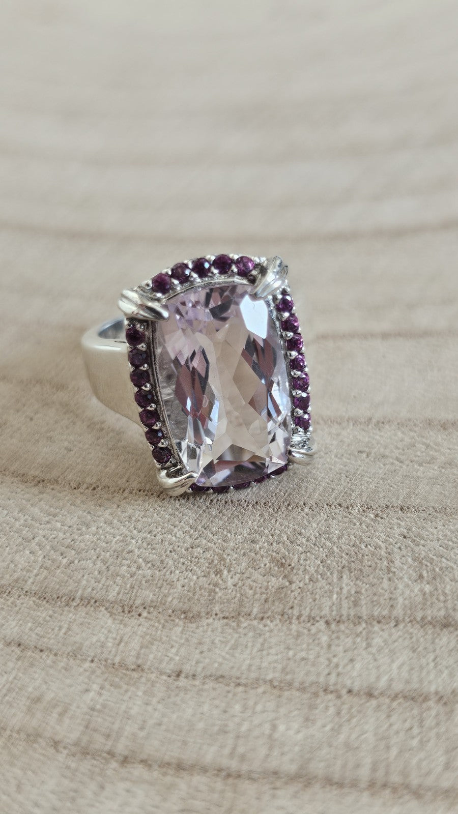 925 Sterling Silver Amethyst & Rhodolite Garnet Statement Ring–Size N 1/2- 7.27g