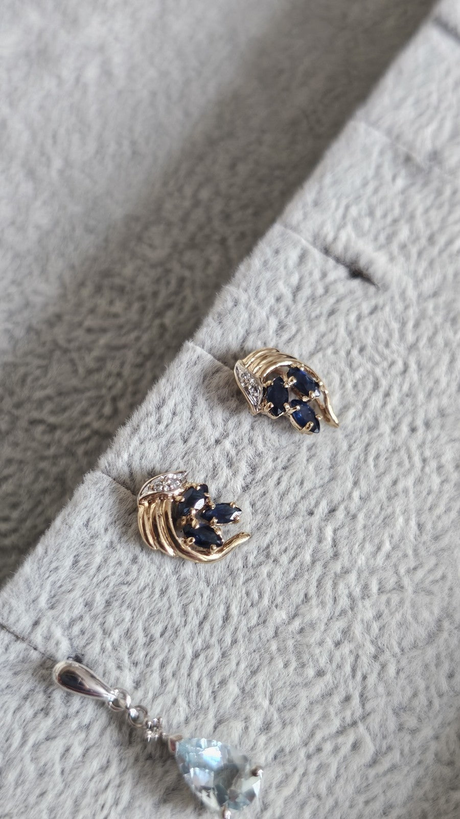 9ct Yellow Gold Natural Sapphire & Diamond Stud Earrings – Hallmarked