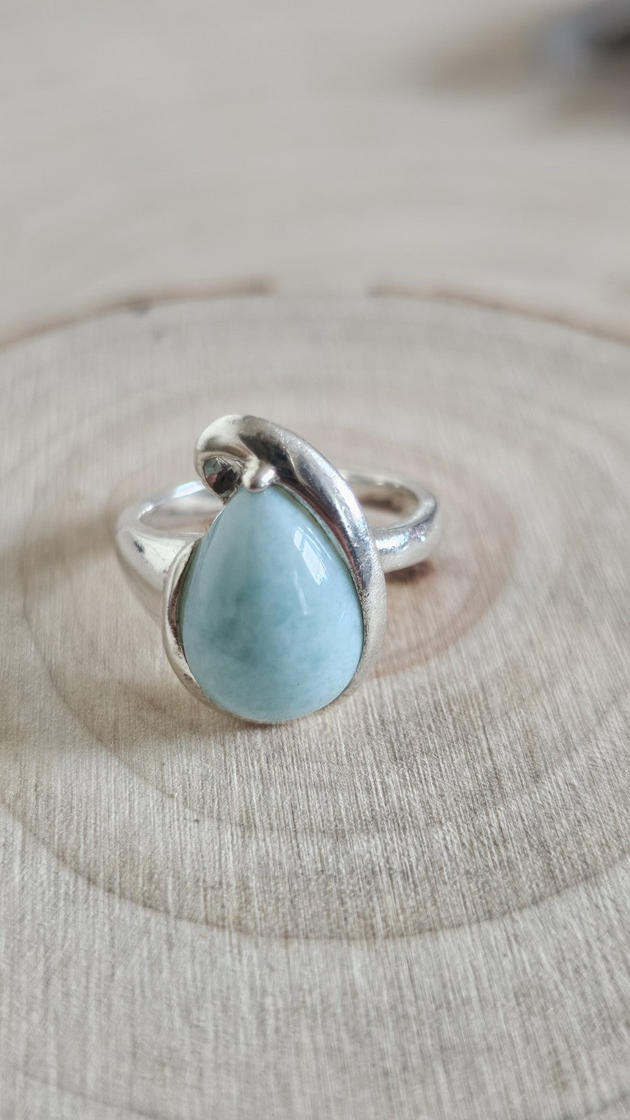 925 Sterling Silver Larimar Teardrop Ring Size N Blue Gemstone 5.51g