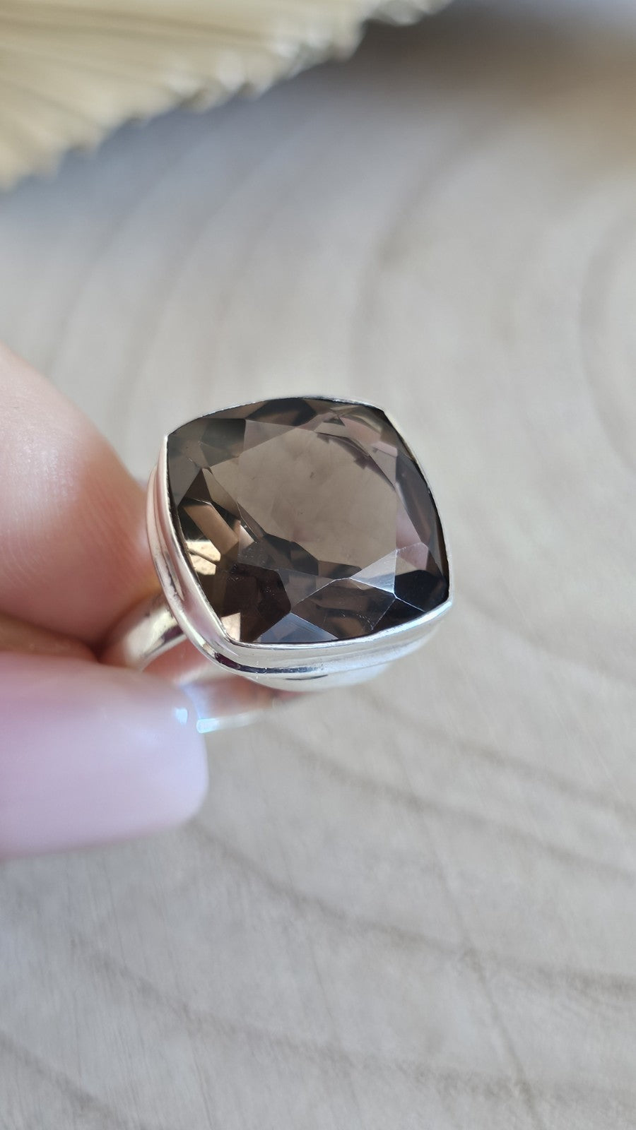 925 Sterling Silver Smoky Quartz Statement Ring Size P TGGC 8g
