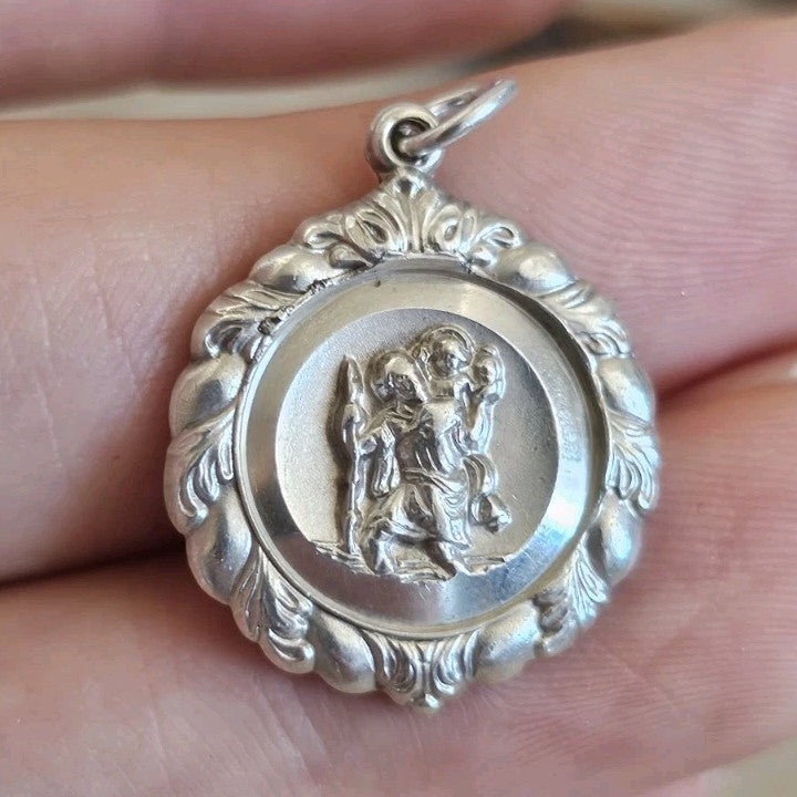 Vintage Georg Jensen Silver St Christopher Pendant Medal 5.19g