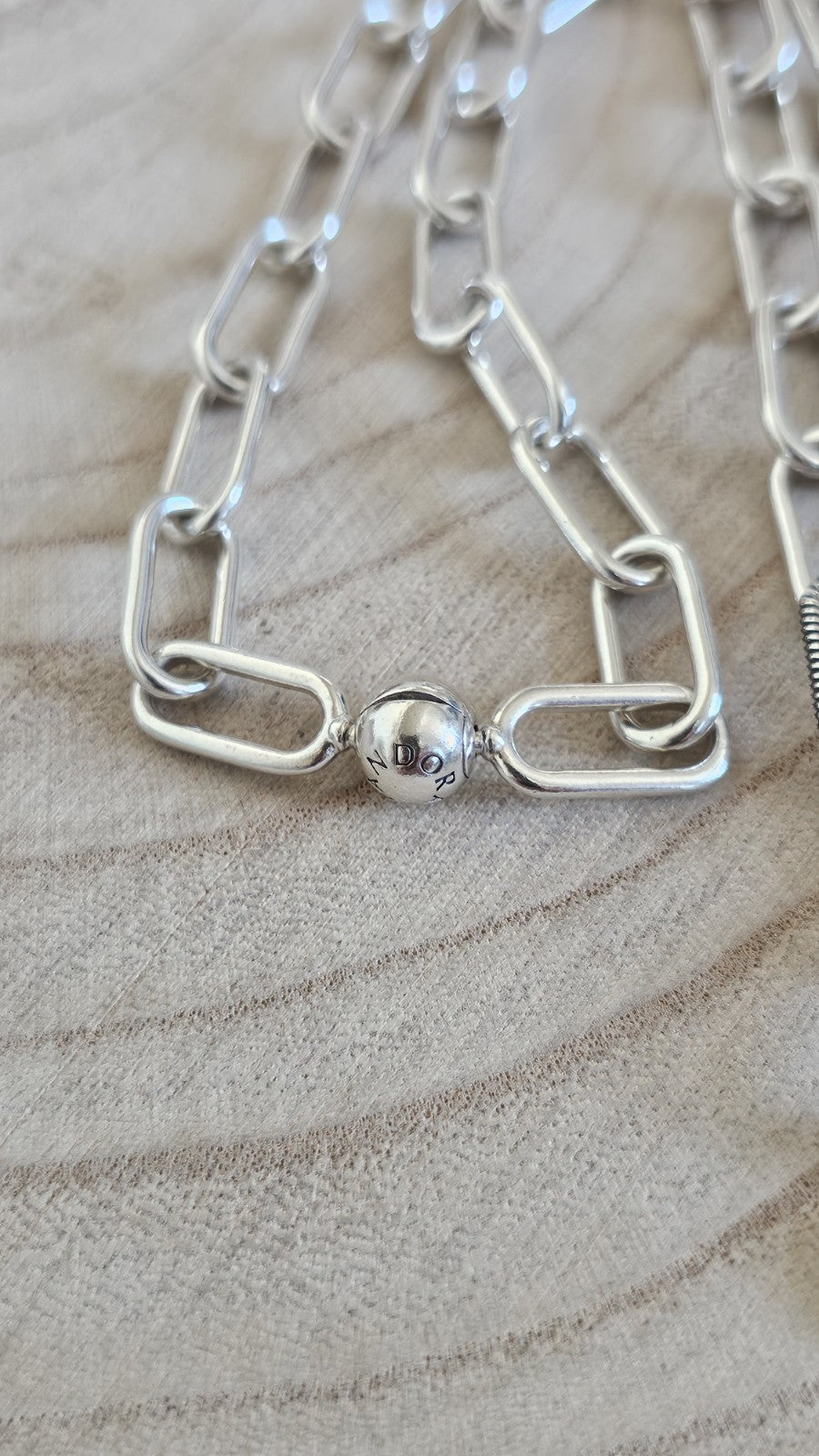 Pandora ALE 925 Sterling Silver Paperclip Chain Necklace Heart Charm 17.5"35.21g
