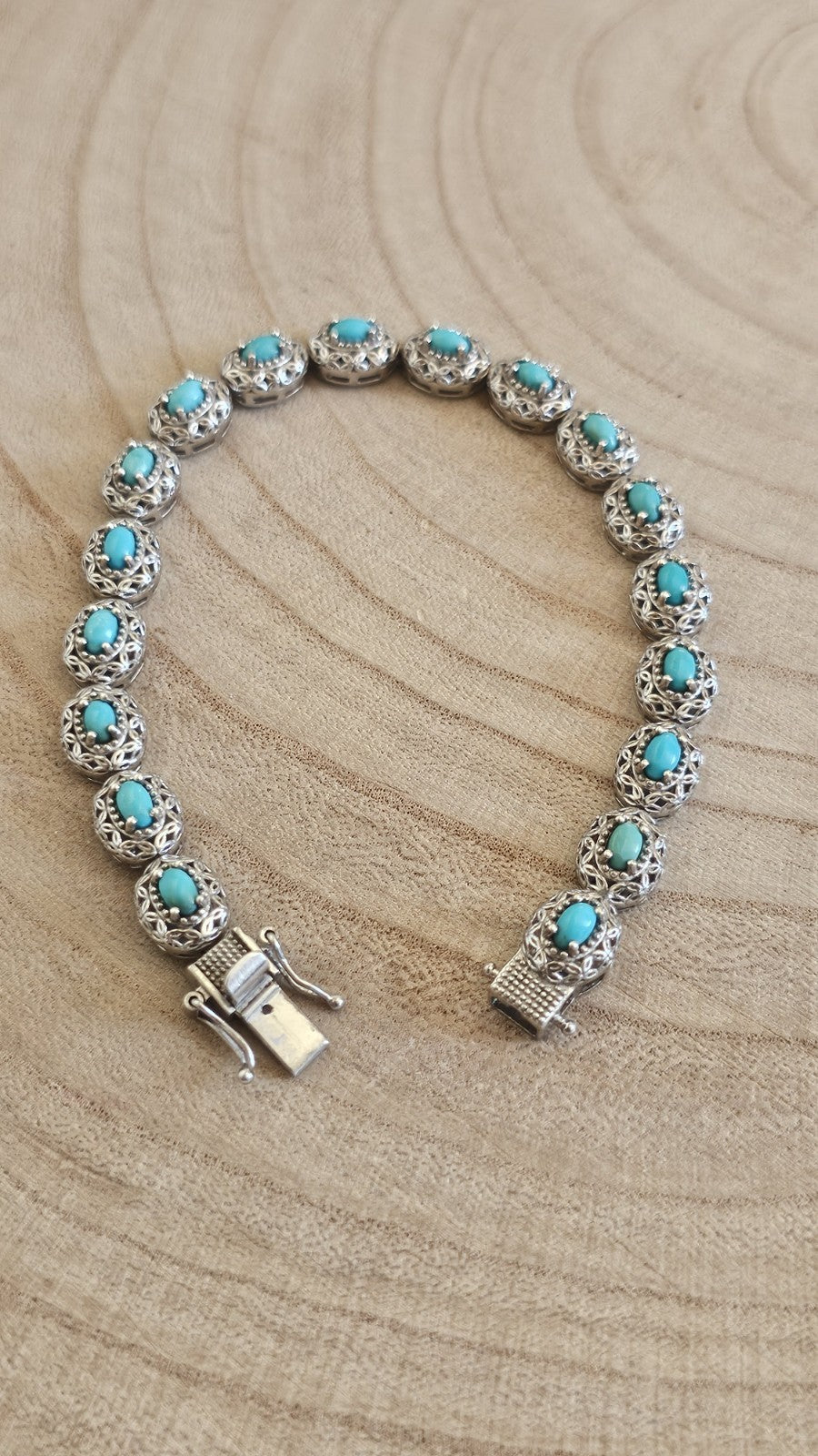 925 Sterling Silver Sleeping Beauty Turquoise Bracelet 8" Fully Hallmarked