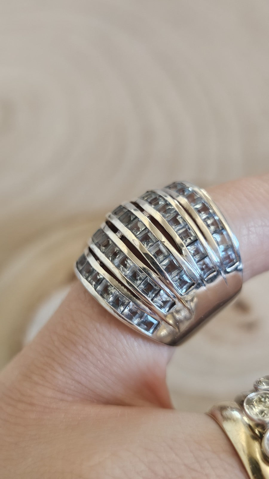 925 Sterling Silver Blue Topaz Wide Statement Ring Size M 1/2 Hallmarked 11.33