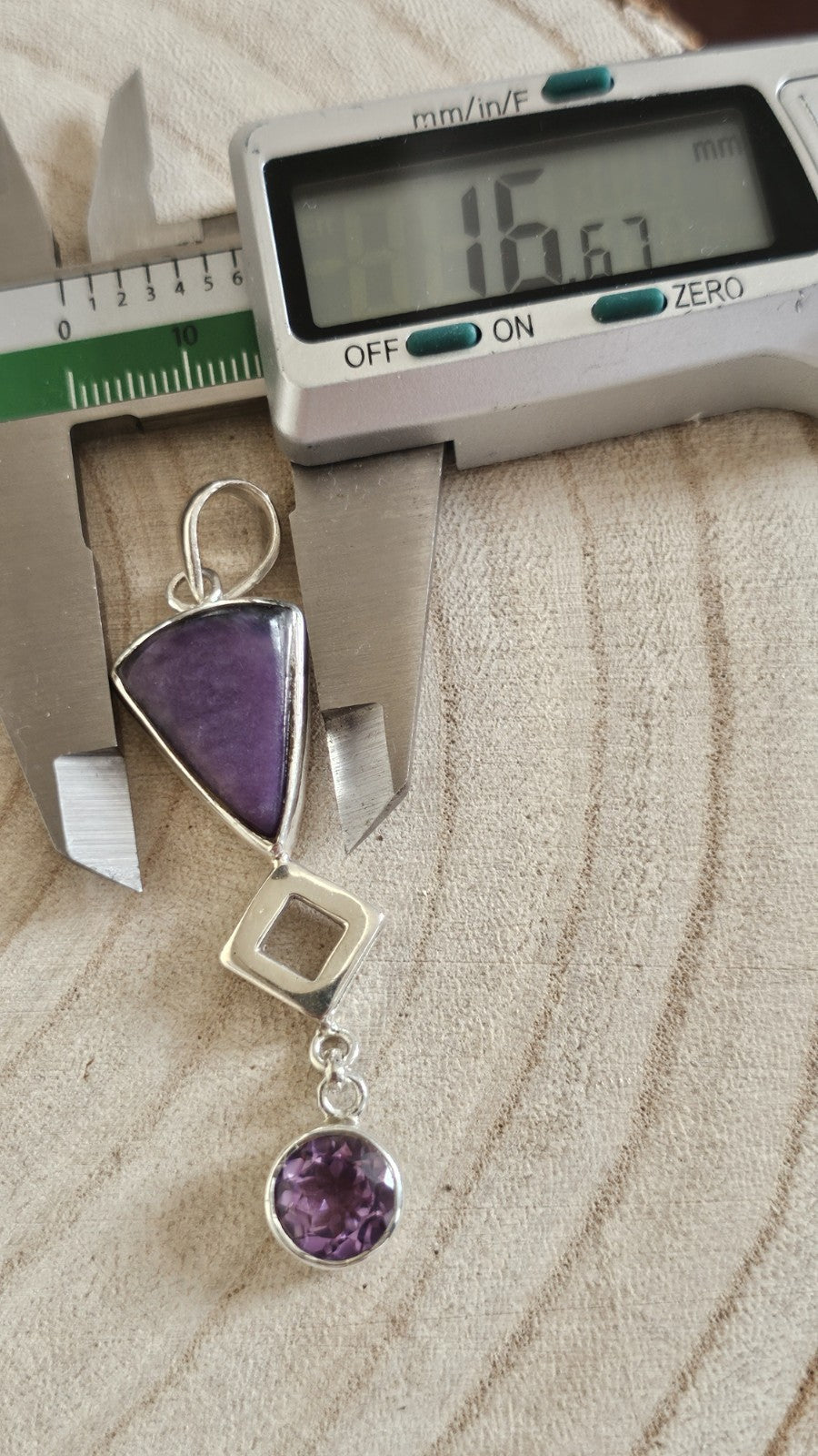 925 Sterling Silver Purple Gemstone & Amethyst Geometric Drop Pendant 9.35g