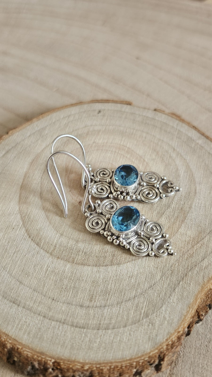 BA SUARTI 925 Sterling Silver Blue Topaz Drop Earrings 8.37g