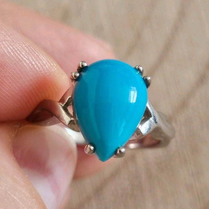 925 Sterling Silver Sleeping Beauty Turquoise Pear Ring Size P 1/2 4.47g