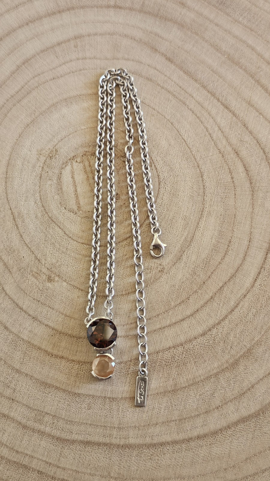 TI SENTO 925 Sterling Silver Brown & Peach Stone Pendant Necklace 16-18"
