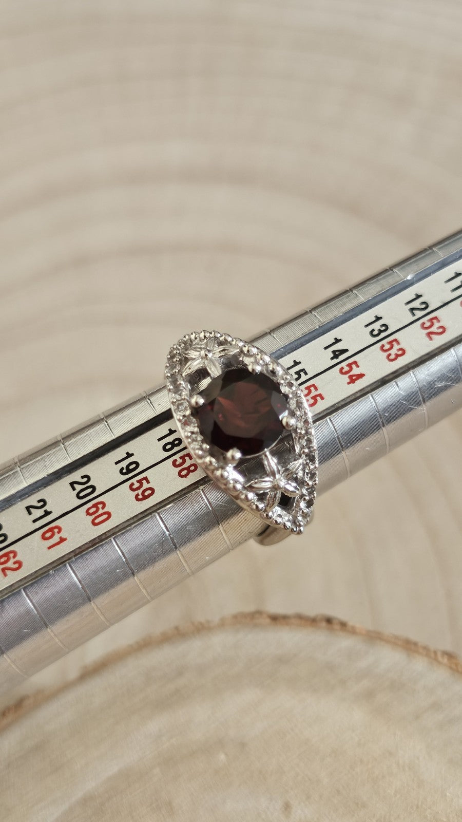 TGGC 925 Sterling Silver Garnet & Zircon Ring Size P 1/2 5.40g