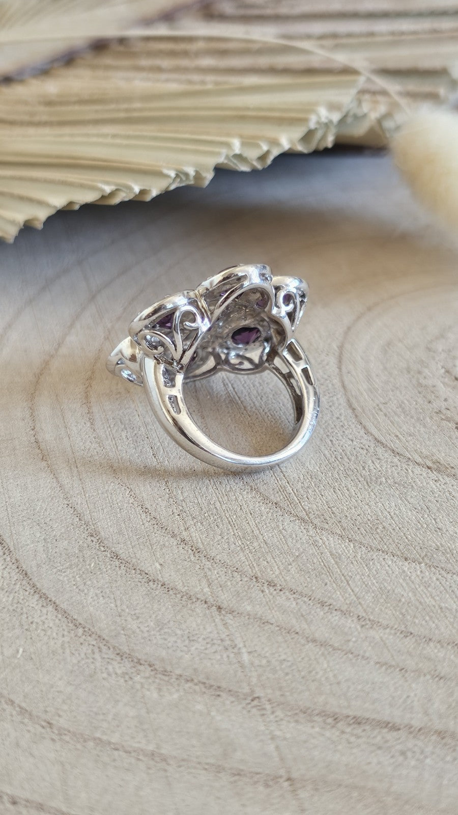 TGGC 925 Sterling Silver Amethyst Zircon Cluster Ring Size N 1/2 10.17g