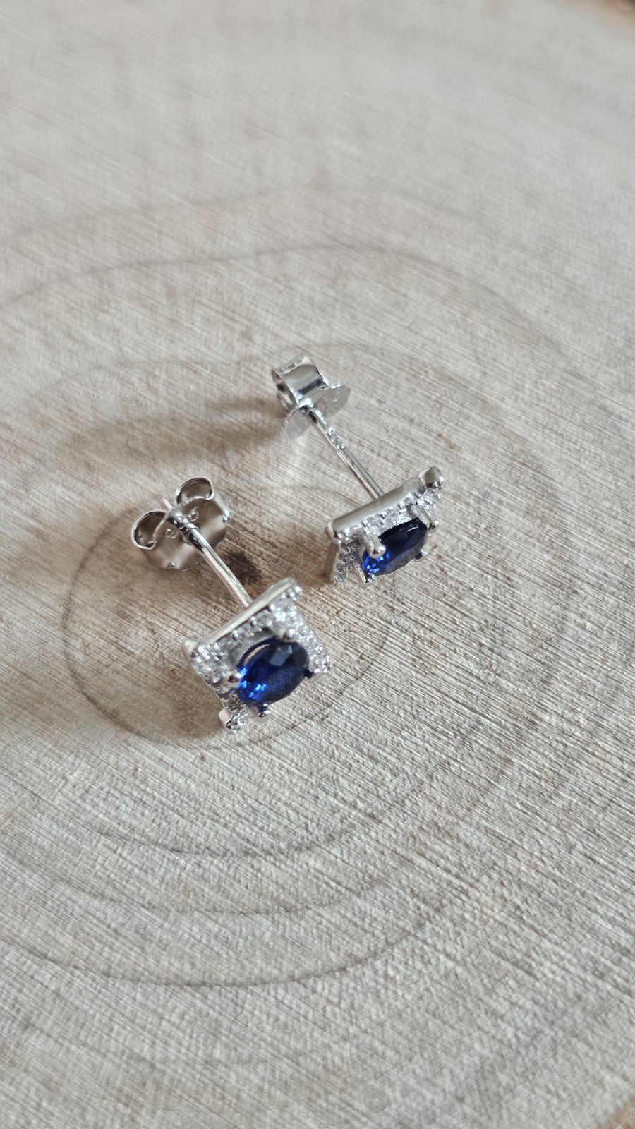 925 Sterling Silver Blue CZ Square Halo Stud Earrings Rhodium Plated 7mm New