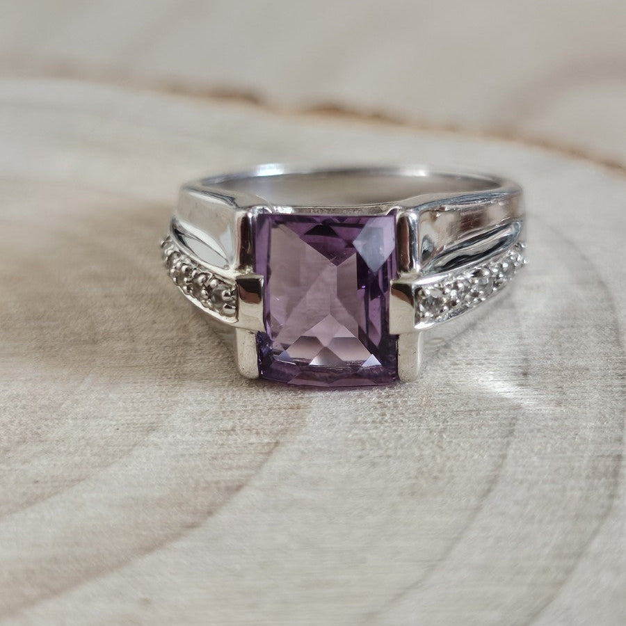 925 Sterling Silver Amethyst & Cubic Zirconia Ring – Size N 1/2 – 4.55g